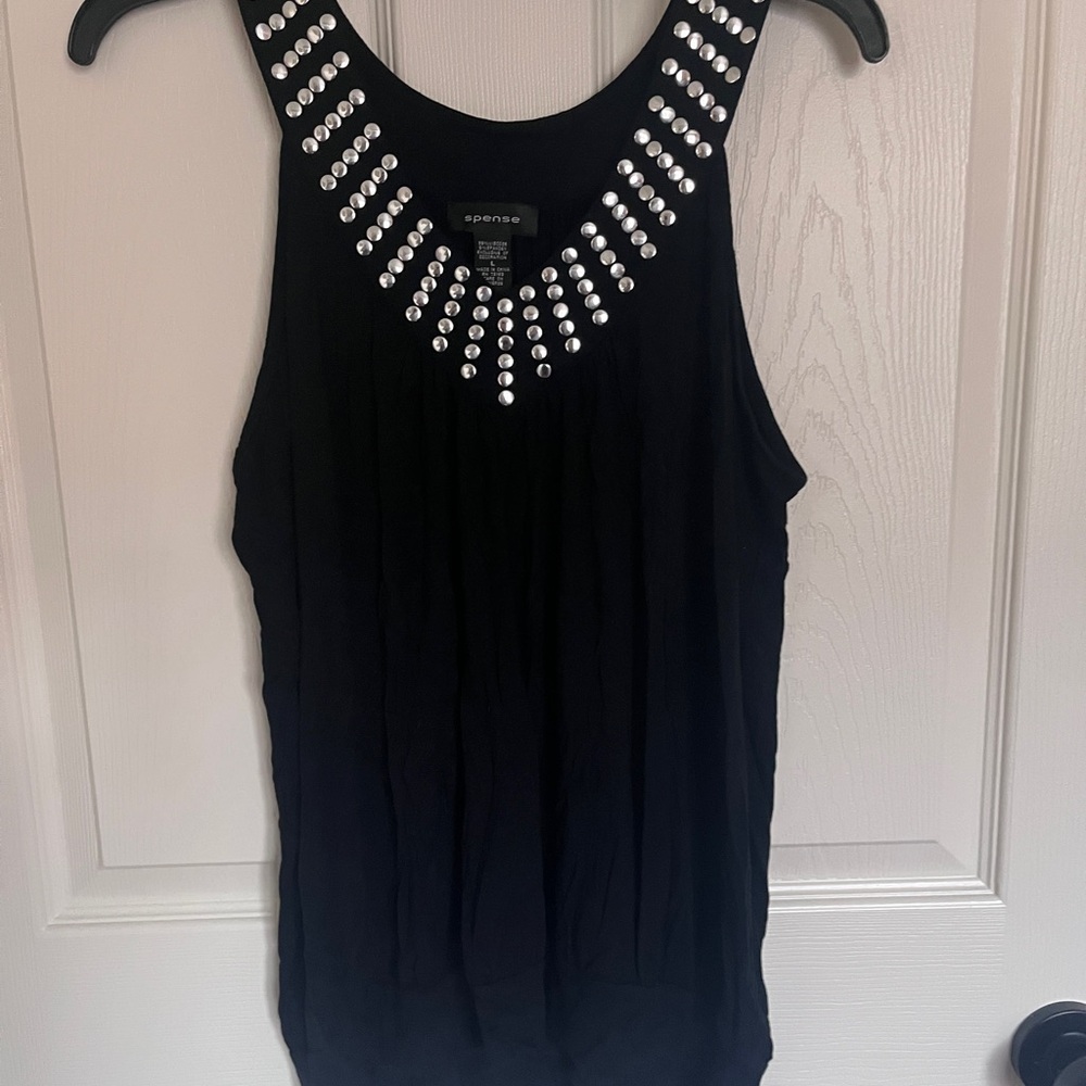 Spense Black Silver Studded Tank Top